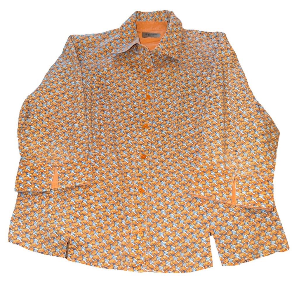 I. E. Relaxed‎ Woman Size 2x Button Down Shirt 100% Cotton Butterfly Print
